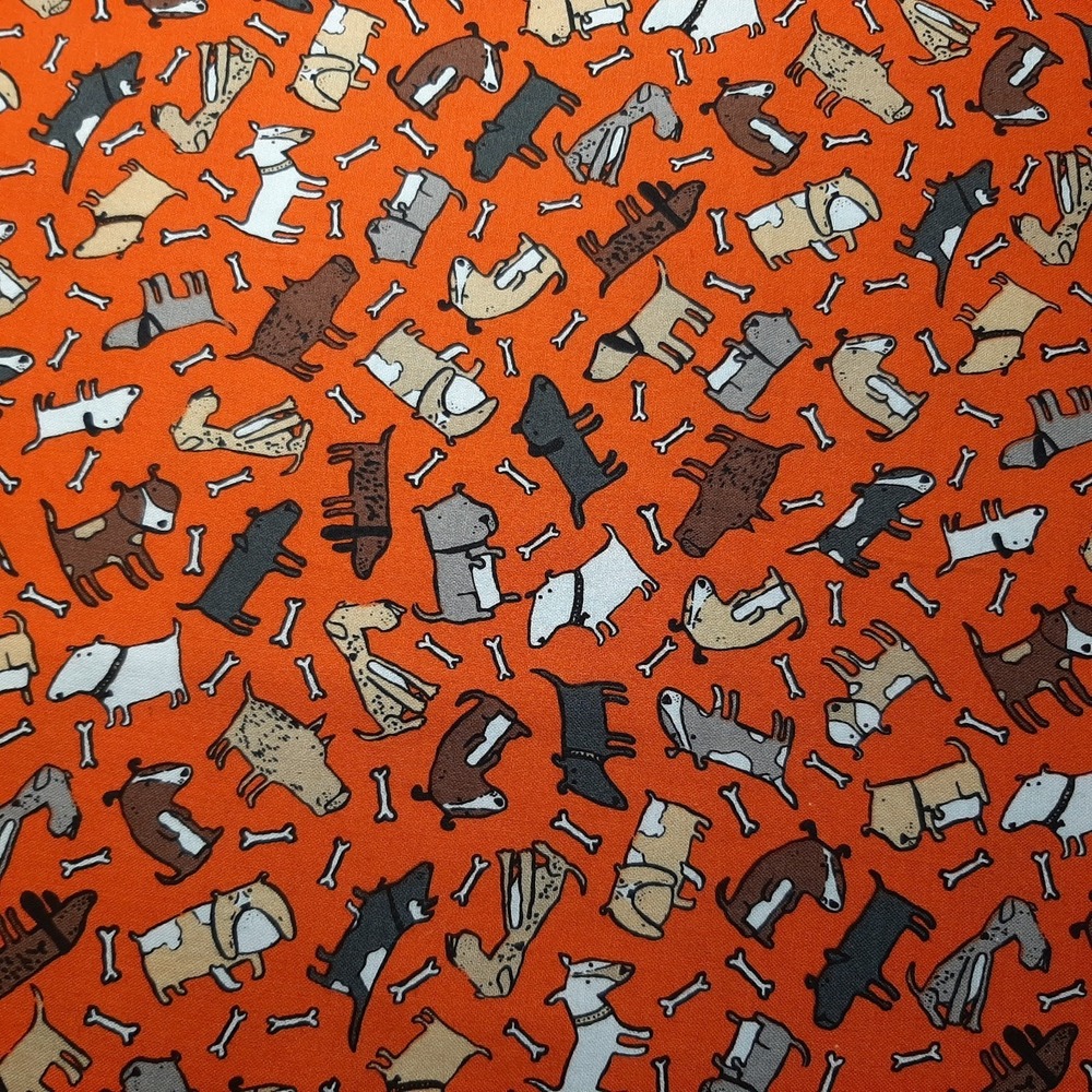 Tossed Small Dogs Orange Background Timeless Treasures Cotton Fabric 1 Yd